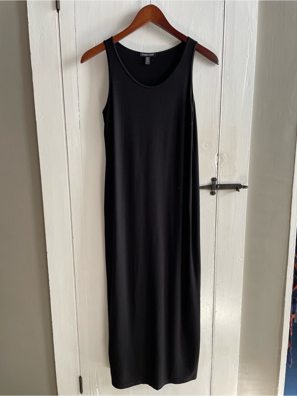 Eileen Fisher Black Scoop Neck Sleeveless Knit Maxi Dress Viscose Blend XS